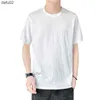 T-shirts pour hommes T-shirt à manches courtes pour hommes d'été avec tissu jacquard à rayures tube droit col rond tendance chemise décontractée en bas L230515