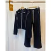 Dwuczęściowe spodnie damskie 2023 wczesna jesień moda swobodna kolor kontrastowy aksamitne sznurka prosta spodnie Suit Bluza sportowa