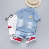 Pijamas setelan baju bayi laki laki musim panas kaus jerapah kartun Celana pendek jeans 2 potong Olahraga Kasual Anak Balita 230516