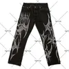 Mens Jeans Gothic Trendy Retro Punk Dark Loose Wideleg Pants Y2K Street Harajuku Casual Straight Oversized Printed 230516