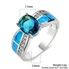 Wedding Rings Boho Female Blue Fire Opal Ring Charm Big Silver Color Oval Promise Love Engagement For Women