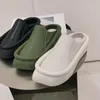 Slippers Baotou Platform Leather Square Head Comfy Home Shoes Luxury High Quality Summer Green Fashion Women's
