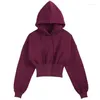 Damen-Kapuzenpullover, Damen, kurzes Kapuzen-Sweatshirt, langärmelig, dick, weiblich, lässig, Sport, Pullover, Mädchen, Streetwear, Herbst, Winter, Schwarz, Rotwein