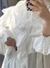 Festklänningar Gaun Panjang Maxi Berenda Katun Bordir Berongga Jahitan Putih Longgar Pakaian Liburan Ukuran Besar Lengan Penuh Wanita 230515
