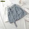 Spódnice Smlinan Women Summer Vintage Dżins Krótki pasek kieszonkowy Sexi Mini Harajuku ALINE JEANS Kobieta 230516