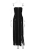 RUKAS Women Fashion Strapless Black Zippers Slit Sexy Slim Midi Dress 2023 Summer Y2K Streetwewar Party Club Outfit Wholesale