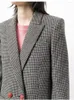 女性のスーツ女性格子縞のスーツコートノッチング長袖ダブルブレストポケットオフィスレディブレザー