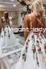 Bohème plage broderie Rose robes de mariée 2023 Sexy col en v dos nu pleine dentelle Western Country robe de réception nuptiale