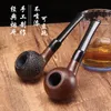 Tubi di fumo Tubo di tabacco in legno di sandalo nero fatto a mano vecchio stile del produttore di sigarette, portasigarette filtrato da 9 mm, tubo cerato in legno grezzo