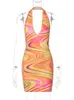 Rukas Halter Rainbow Tie Dye Deep v الرقبة بلا عودة إلى Bodycon Mini Dress 2023 Summer Fashion Y2K Festival Nightclub