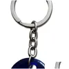 Key Rings 10Pcs/Lot Vintage Sier Turkish Teardrop Blue Glass Evil Eye Charm Keychain Gifts Fit Chains Accessories Jewelry A29 1161 Q Otbzd