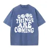 Men's T Shirts Good Things Are Coming Happy Face T-Shirt Men Casual Loose Tshirt Summer Cotton Tops Fashion Vintage Tee Clothes Luxury