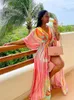 Women's Swimwear Bikini Cover-ups Boho Print Long Dress Self Belted Sexy Beach Tunic Summer Women Wear Swim Suit Cover Up A932 230516