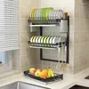 Hooks Stainless Steel Kitchen Dish Rack Desktop Plate Cutlery Cup Drainer Drying Wall Mount Organizer Storage Holder