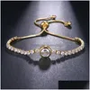 Tennis Cubic Zirconia Trendy Bracelet For Women White Yellow Rose Gold Bangle Jewelry Gift Girl Teens Ladies Wife Mother Sister Drop Dhh98