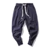 Mens Pants Cotton Linen Harem Solid Elastic Waist Streetwear Joggers Baggy Dropcrotch Casual Trousers 230516