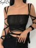 Kobiety z czołgów Camis sylcue lato unikalny projekt sensa abstynencja krawat girltie Slim Small Sling Belt Girljoker żeńskie uprawy top seethrough kamizelka 230515