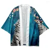 Etnisk kläder streetwear jacka kimono japanska kläder yukata samurai kostym haori obi strand mäns tiger tryck hjärt