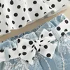 Set di abbigliamento da 0-18m Girls per bambini abito a quattro pezzi punti bianchi stampati pantaloncini in denim in denim e outfit casual estivo