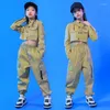 Stage Wear Kid Kpop Hip Hop Vêtements Kaki Chemise Veste Crop Top Streetwear Tactique Cargo Jogger Pantalon Pour Fille Jazz Danse Costume Vêtements