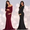 Moderskapsklänningar rosa av axel långärmad moderskapsklänningar monterade mantel graviditet klänning po shoot vestidos de fiesta de noche 230516