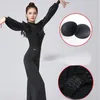 Stage Wear Fashion Black Ruffle Drill Latin Top Lantern Mouwen Moderne Dancing Women Ballroom Dance Kostuum Practice SL7760