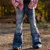 Herr jeans vintage patch stretch amerikansk stil blossade män streetwear knapp skarvning ficka manlig ungdom dagliga casual denim byxor 23