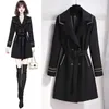 Women's Trench Coats 2023 Spring Autumn Windbreaker Women Double Breasted Outerwear Mid-Length Black Coat Fashion Female With Belt 4X