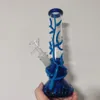 Bong Heady Premium de 25 cm e 10 polegadas com veios azuis que brilham no escuro cor rosa cachimbo de água Bongs de vidro com haste inferior de 14 mm e tigela pronta para uso no armazém dos EUA