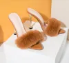 Pantoufles Mujer Sexy Flock Women Chaussures Summer Head Pointd End Feather Sweet Thin High Heel Fashion Mules Mules Party