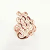 Cluster Rings Classic Craft 14K Rose Gold Hollow 585 Purple Peacock Adjustable For Women Simple Art Chinese Style Jewelry