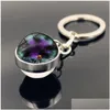 Nyckelringar Double Glass Ball Universe Star Keychain Solar Moon Keyring Holder Bag hänger Fashion Jewelry Gift Will och Sandy 800 R2 D OTJ7J