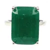 Anelli a grappolo 18x13mm Classic Rectangle Shape Real Green Emerald Per le donne Sposa Wedding Fine Jewelry Silver