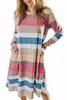 Rainbow Long Sleeve Stripes Mini Dress 2023 Hot New C3JL#