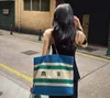 Same Straw Woven Beach Bag Large Capacity Contrast Color Shoulder Crossbody Personalized Striped Woven Totes 230213