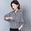 Kvinnors blusar chic svart rutig skjorta kvinnors blus koreanska mode damer tre fjärdedel ärm tunika arbete vår sommar 2023