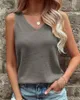 Kvinnors T-skjortor Fashion ärmlös topp 2023 Spring Söt färsk söt bomullspolyester Pullover V-ringning Slim Fit Women's T-shirt