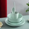 Assiettes incassables ensembles de vaisselle en paille de blé avec bols baguettes cuillère tasses pour Camping pique-nique lave-vaisselle micro-ondes