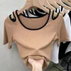 Damska koszulka wiosna latem Y2K Koreańska moda Vintage Lady Pullover Kreatywny Hipster Street T-shirt solidny kolor Slim Okrągły kołnierz Top Women 230516