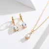 Necklace Earrings Set 8Colors Cute Brass Yellow Gold Color Pear CZ Small Teardrop Charm Drop Pendant Jewelry For Women Girls 18"