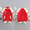 Rompers Baju bayi laki laki kain perca kombinezon huruf seragam bisbol untuk baru lahir keseluruhan monyt musim semi gugur 230516