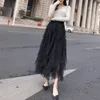 Skirts High Quality Winter Women's O-neck Long Sleeve Loose Knitted Sweater Elastic Waist Gauze Skirt Two Pieces Ladies Suits