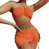 Dames badmode vrouwen 3 stuks zwempak dames halter bikini's set massief veter badpak met strand-skirt voor tropische vakanties ins