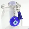 Nyckelringar grossist 30mm keramik blå turkisk ond öga nyckelring bilhållare nyckelring för kvinnor män smycken gåva tofs charm dropp deli otelj