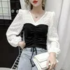 여자 T 셔츠 가을 겨울 패션 여성의 긴 소매 최고 소매 스록 프렌치 셔츠 섹시 디자이너 도매 티셔츠 코트
