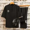 Tracksuits voor heren 2023 mannen linnen borduurwerk Hanfu katoensets Chinese stijl pak mannelijke traditionele tang taichi top broek zomer