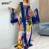 Women's Swimwear WINYI Cotton Bikini Sweet Lady Pink Boho Print Self Belted Front Open Long Kimono Dress Beach Tunic Women Wrap Dresses 230516