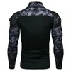 Heren t shirts 2023 lente zomer tactisch militair camouflage lange mouw t-shirt elastische heren buiten sport fitness rits rits tellen tops