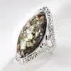 Bandringar 4 Färg vintage antik Sier Big Oval Shell Finger Ring för kvinnliga kvinnliga uttalande Boho Beach Jewelry Gift
