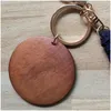 Nyckelringar 5 cm trä rund skiva nyckelring tasslar fast färg hängande ring enkelhet väskor smycken tillbehör för kvinnor och män 3 3t ott7d